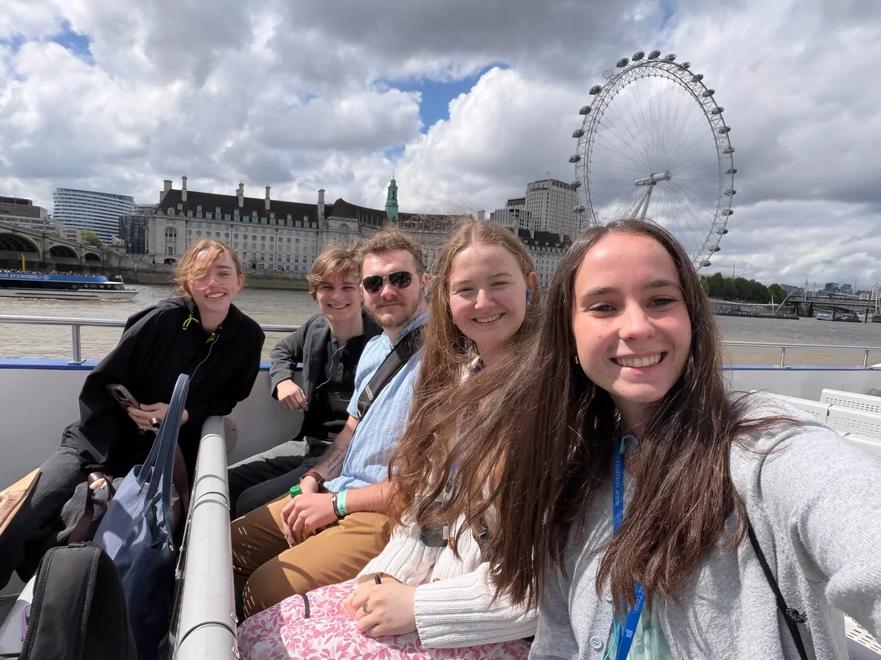 A group of MACU students on the River Thames in London, England.